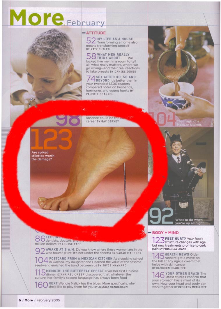 MORE magazine article, "Feet Hurt?" index